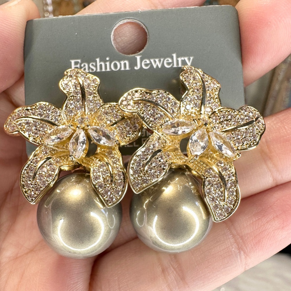 Gold and Silver Floral Earrings 1.5×1 inch
